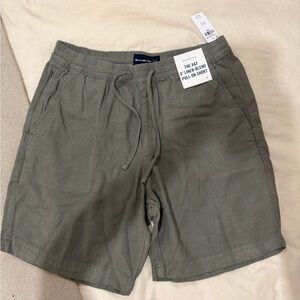 Abercrombie & Fitch Men's Green Linen-Blend Pull-On Shorts